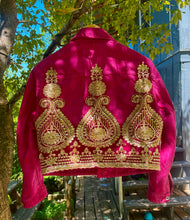 Load image into Gallery viewer, Upcycled magenta denim jacket