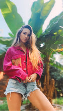 Load image into Gallery viewer, Upcycled magenta denim jacket