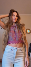 Load image into Gallery viewer, Purple fringe pashmina halter top