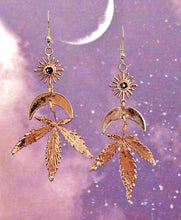 Load image into Gallery viewer, Copper Electroformed pot leaf mood goddess earrings - Orendas Creations
