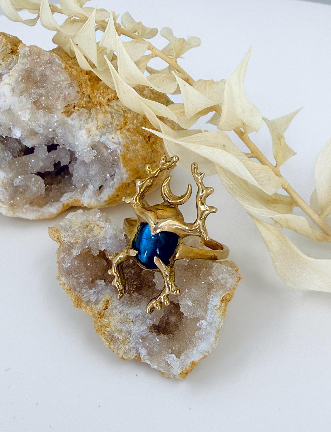 Labradorite scarab beetle protection ring