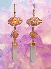 Load image into Gallery viewer, Rose quartz sun burst earrings
