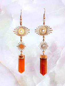 Sun burst carnelian dangle earrings