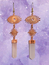 Load image into Gallery viewer, Rose quartz sun burst earrings
