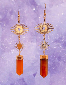 Sun burst carnelian dangle earrings