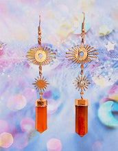 Load image into Gallery viewer, Sun burst carnelian dangle earrings
