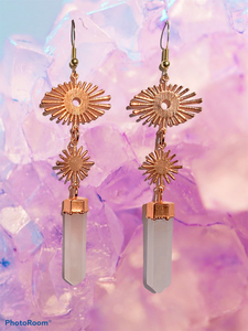 Rose quartz sun burst earrings